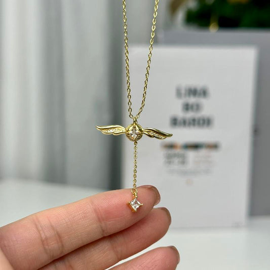 Golden Snitch Winged Ball Necklace with Movable Wings, Alloy Pendant Jewelry, Valentine’S Gift for Women,Gold Color
